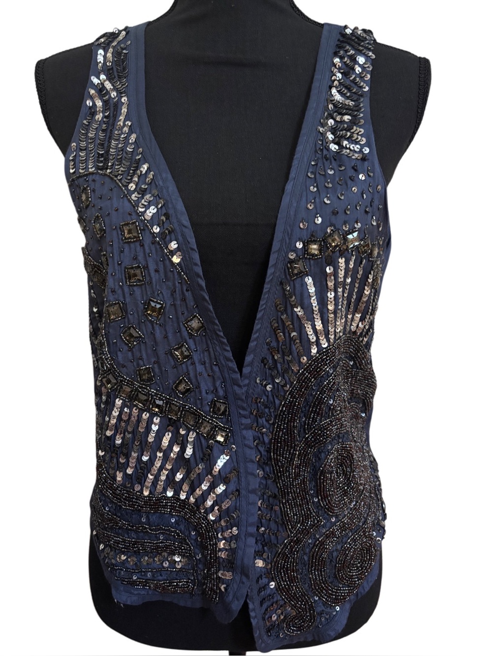 Zara Silver Sequin Embellished Royal Blue Vest - Size Medium